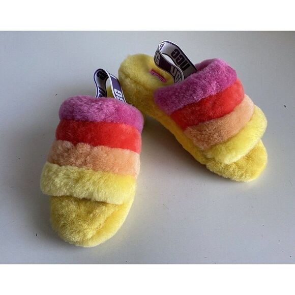 UGG Shoes - UGG Fluff Yeah Women’s Sz 7 Slipper Slides Yellow Orange Pink 1097169